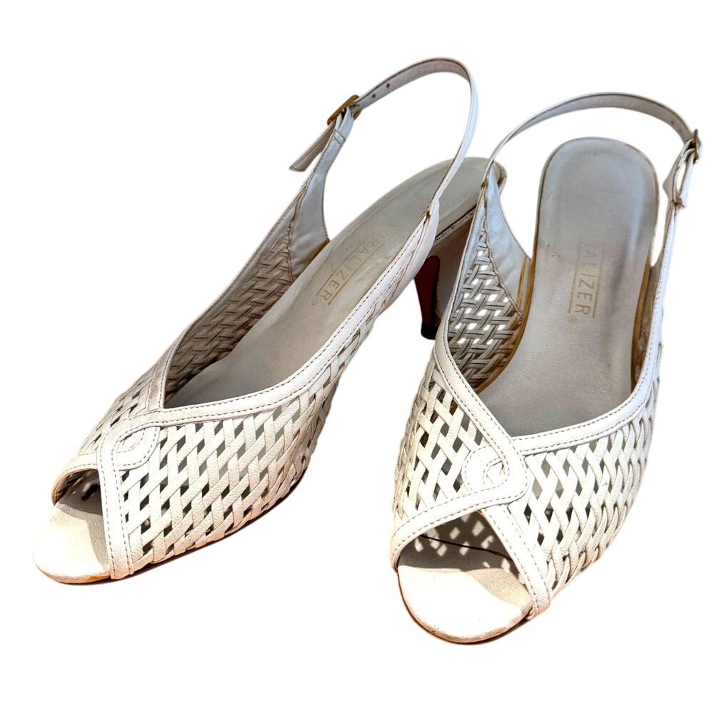 Vintage Naturalizer Woven Peep-toe Slingback Pumps White Size 8